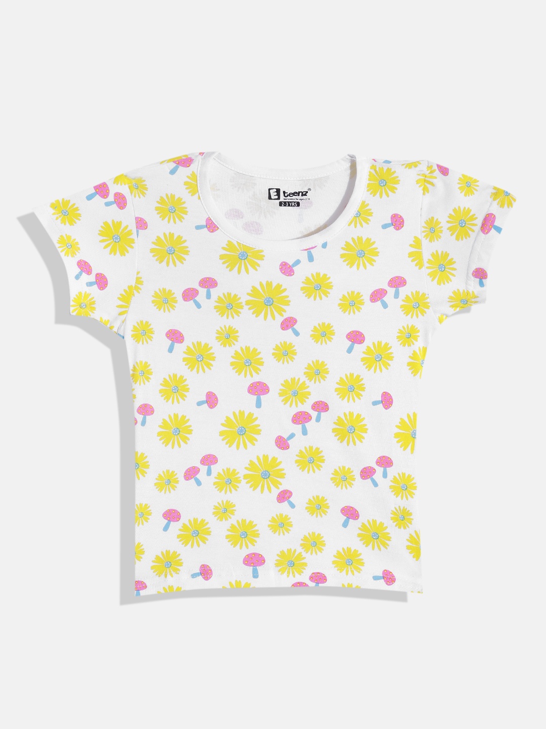 

Eteenz Girls Premium Cotton Floral Printed T-shirt, White