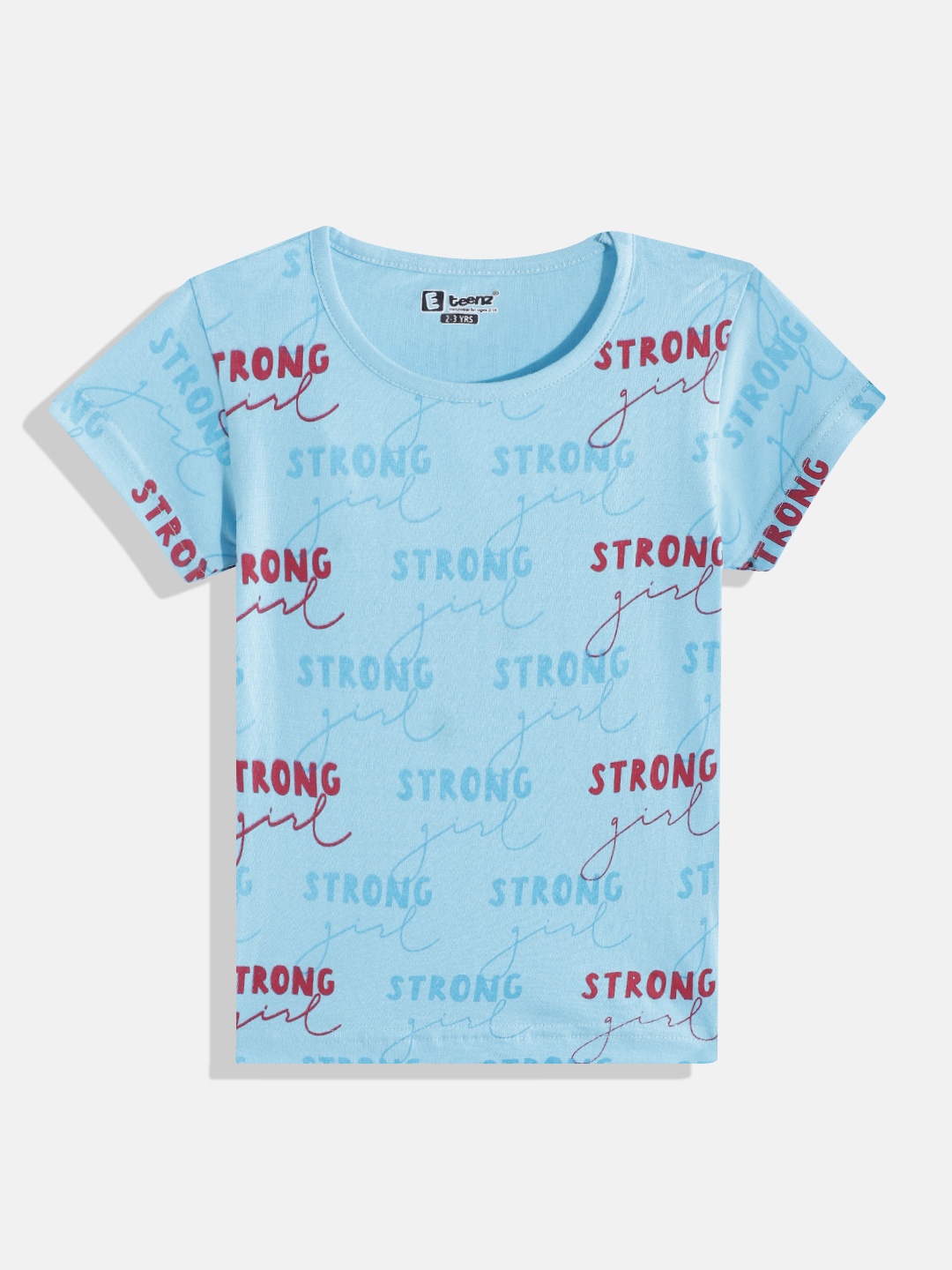 

Eteenz Girls Typography Printed Premium Cotton T-shirt, Blue