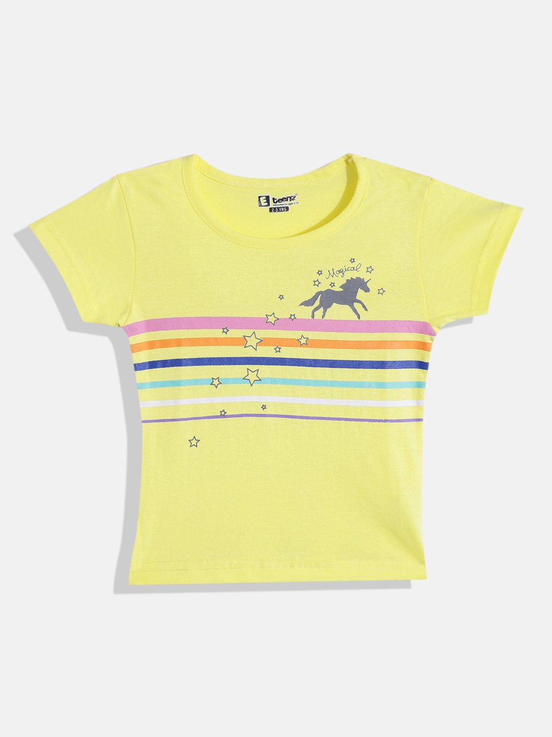 

Eteenz Girls Premium Cotton Striped T-shirt, Yellow