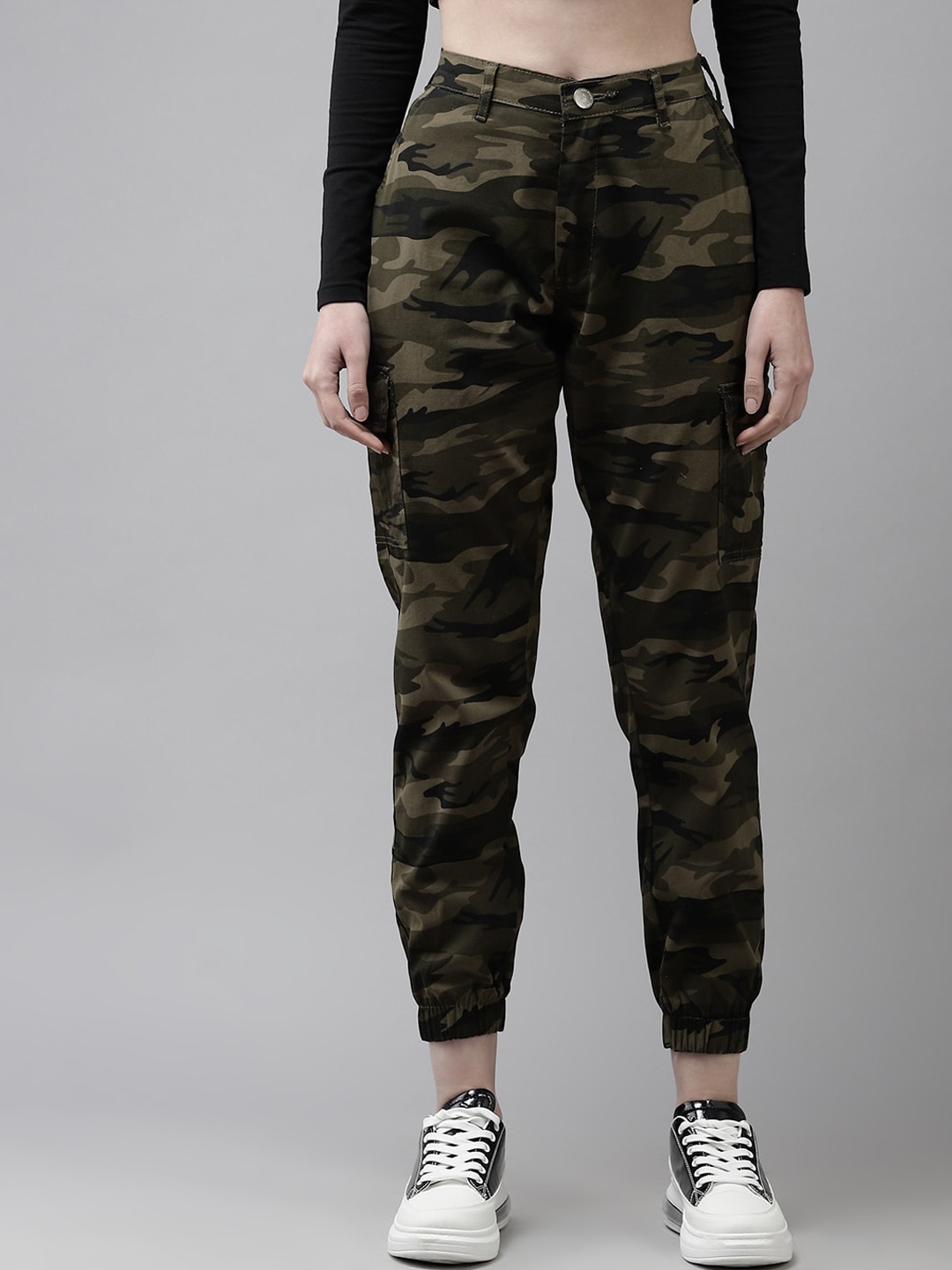 

The Dry State Women Green Camouflage Printed High-Rise Cotton Easy Wash Joggers