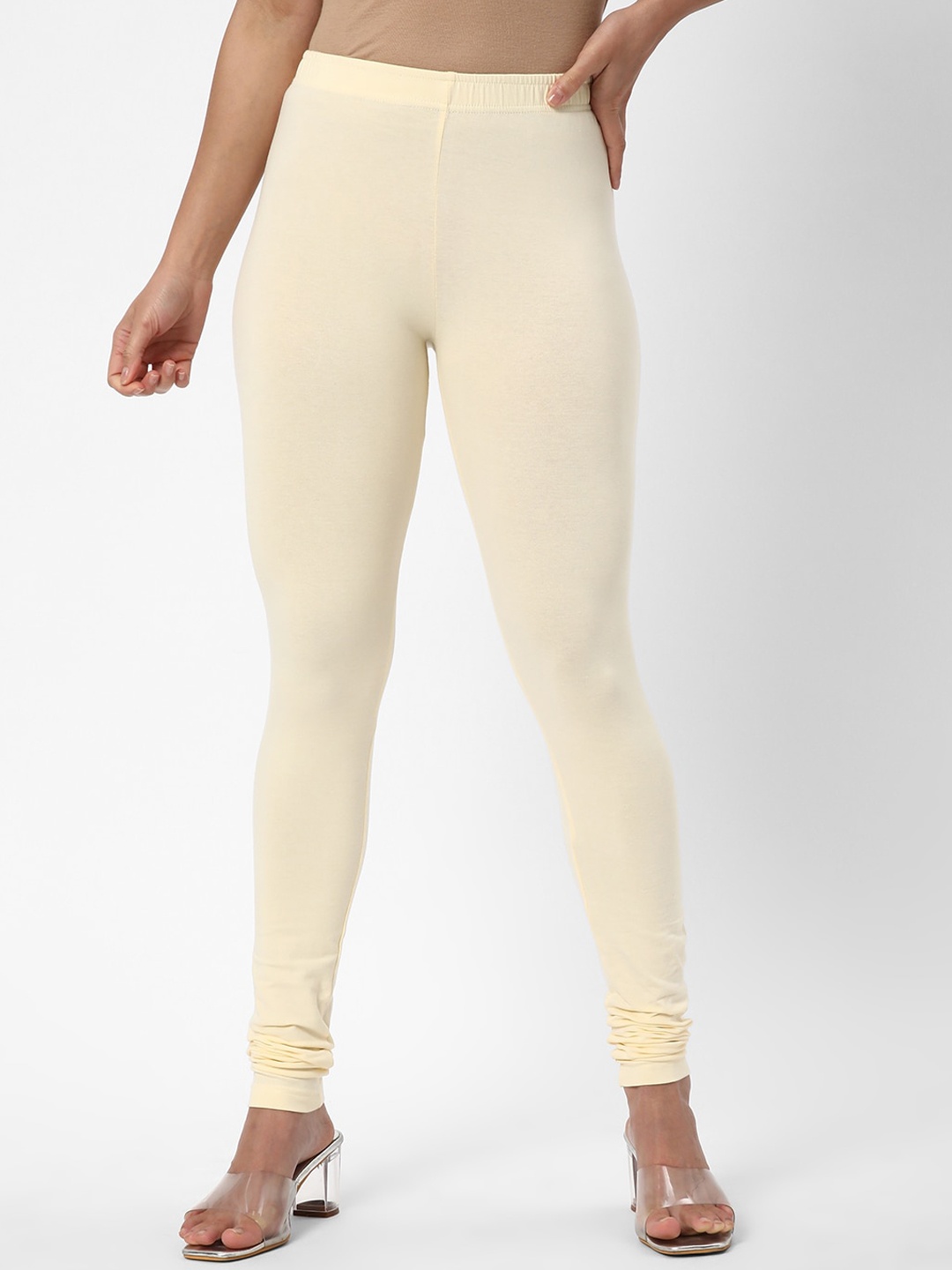 

R&B Women Mid Rise Slim Fit Churidar, White