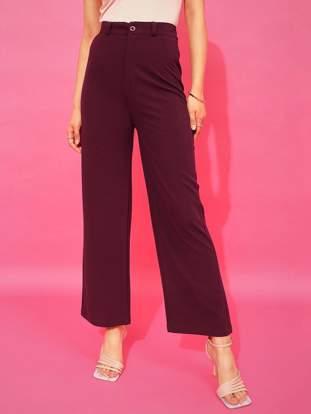 

Purple Feather Women Flared High-Rise Trousers, Maroon