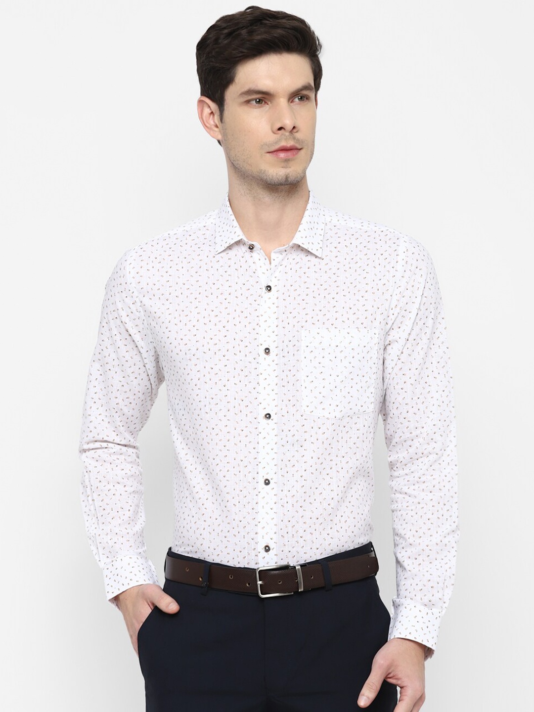 

Turtle Modern Micro Ditsy Printed Slim Fit Pure Cotton Formal Shirt, White