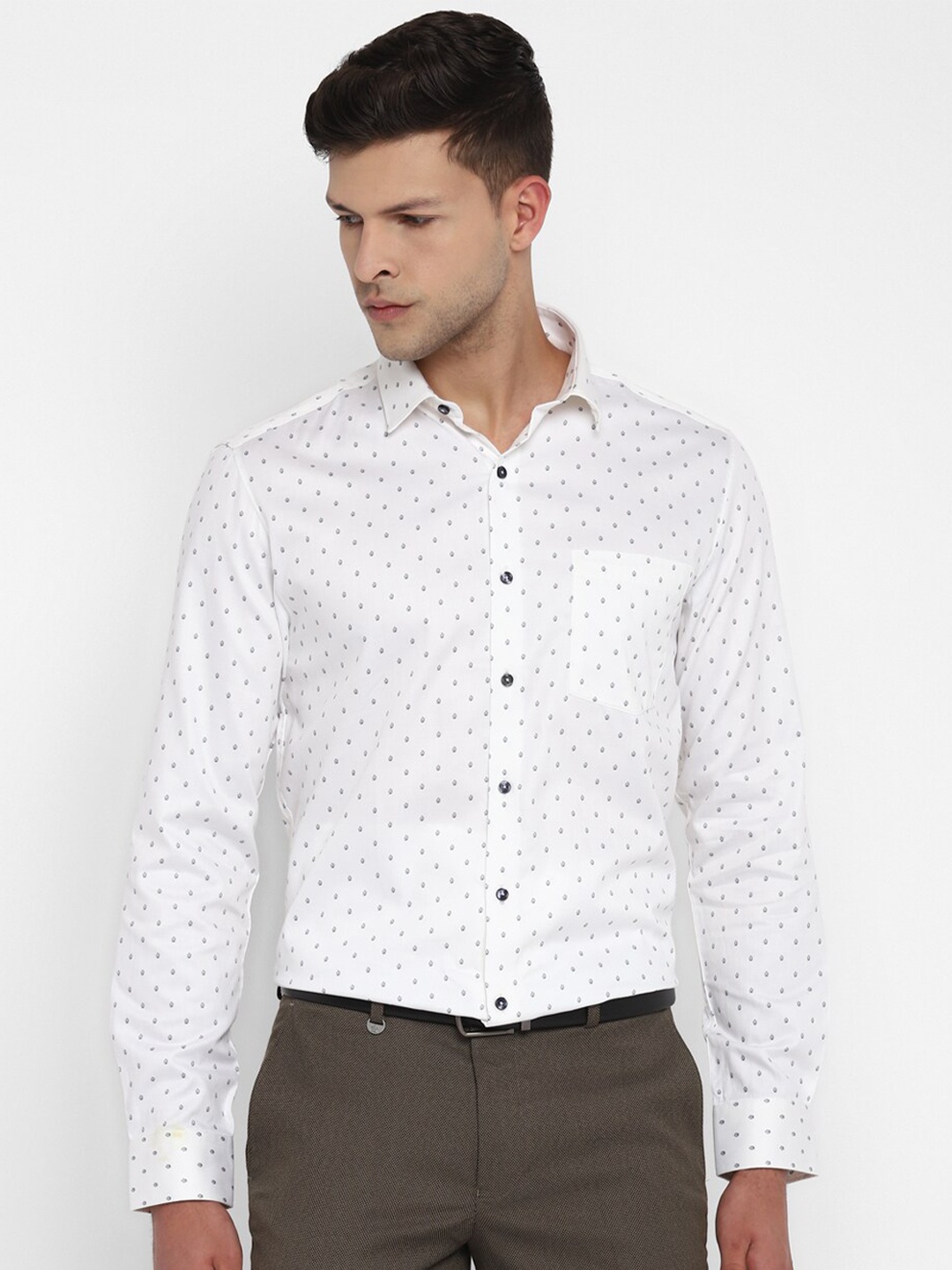 

Turtle Modern Slim Fit Micro Ditsy Printed Pure Cotton Formal Shirt, White