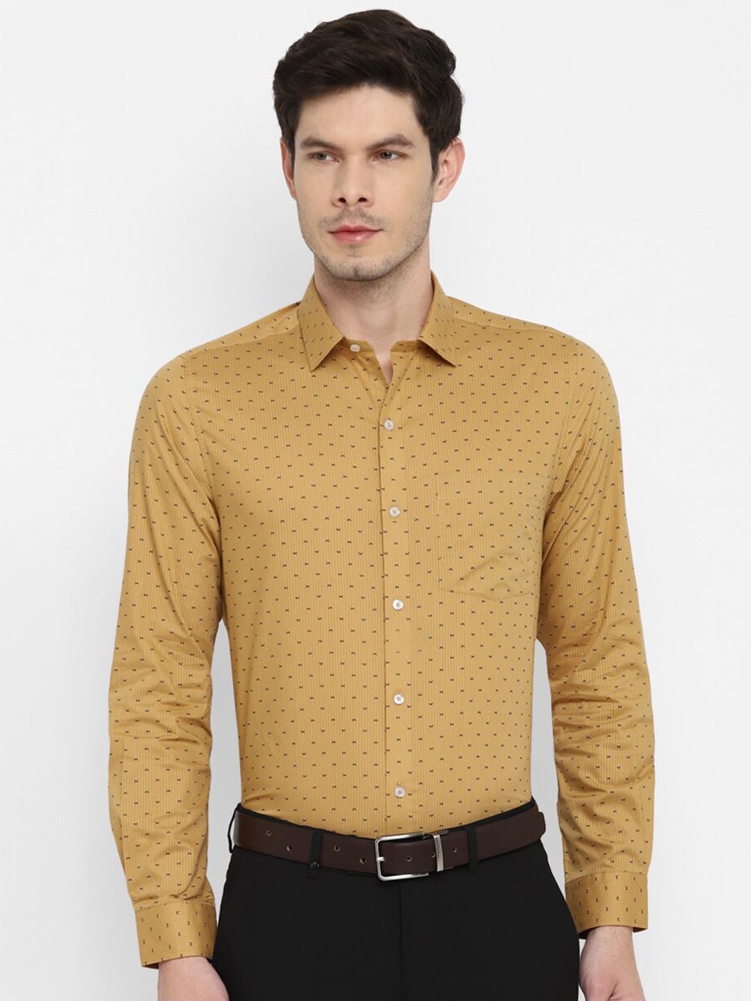 

Turtle Modern Slim Fit Micro Ditsy Printed Pure Cotton Formal Shirt, Khaki