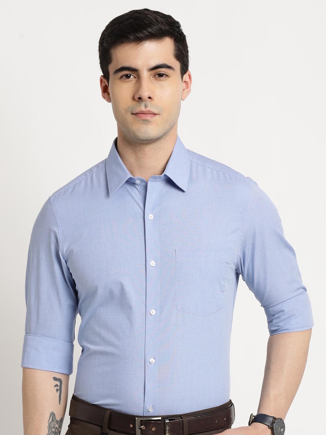 

Turtle Modern Slim Fit Pure Cotton Formal Shirt, Blue