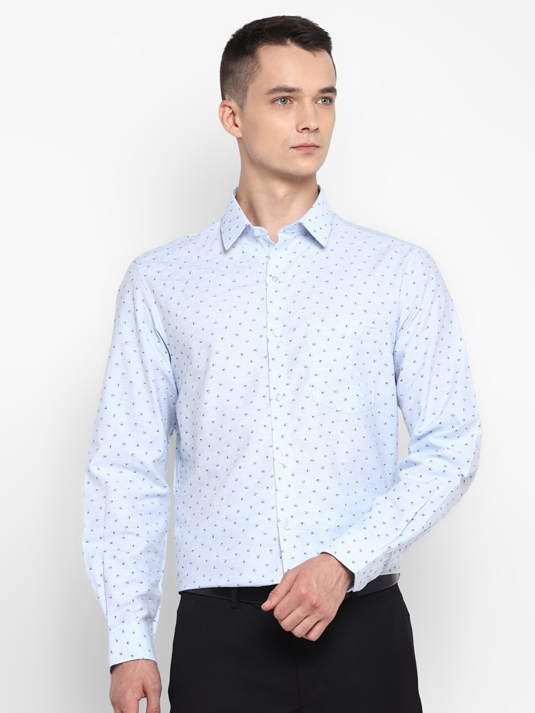 

Turtle Modern Slim Fit Micro Ditsy Printed Pure Cotton Formal Shirt, Blue
