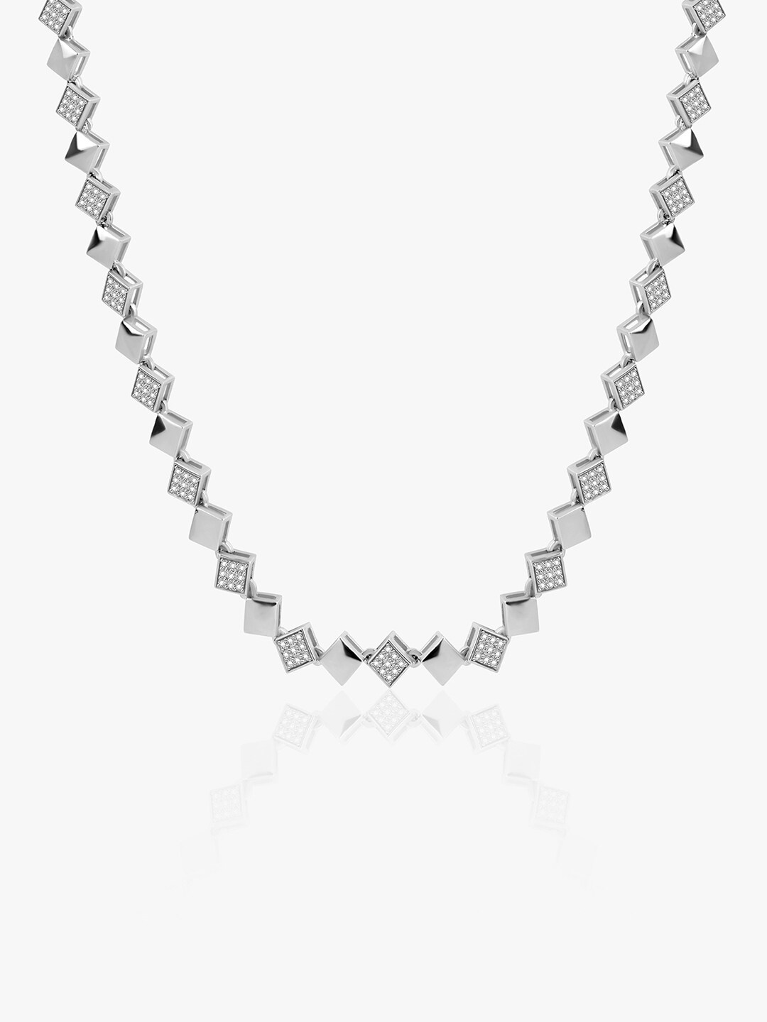 

March by FableStreet Silver Rhodium-Plated Zircon Studded Necklace