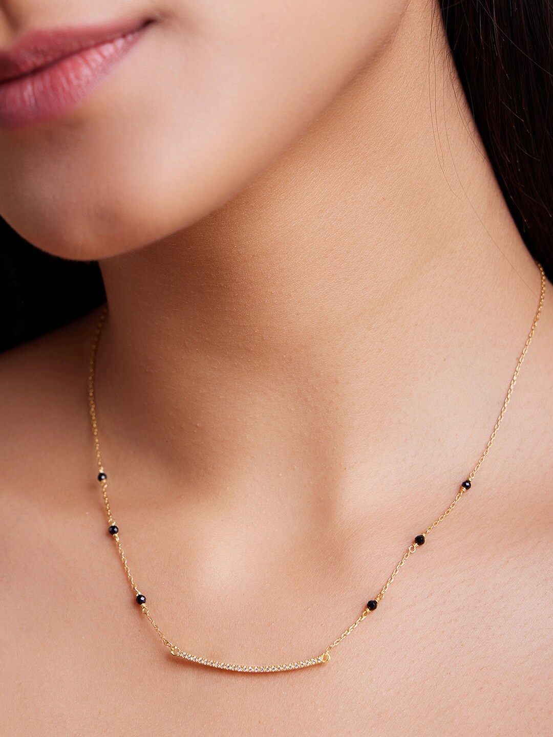 

March by FableStreet Gold-Plated Cubic Zorconia Studded Mangalsutra