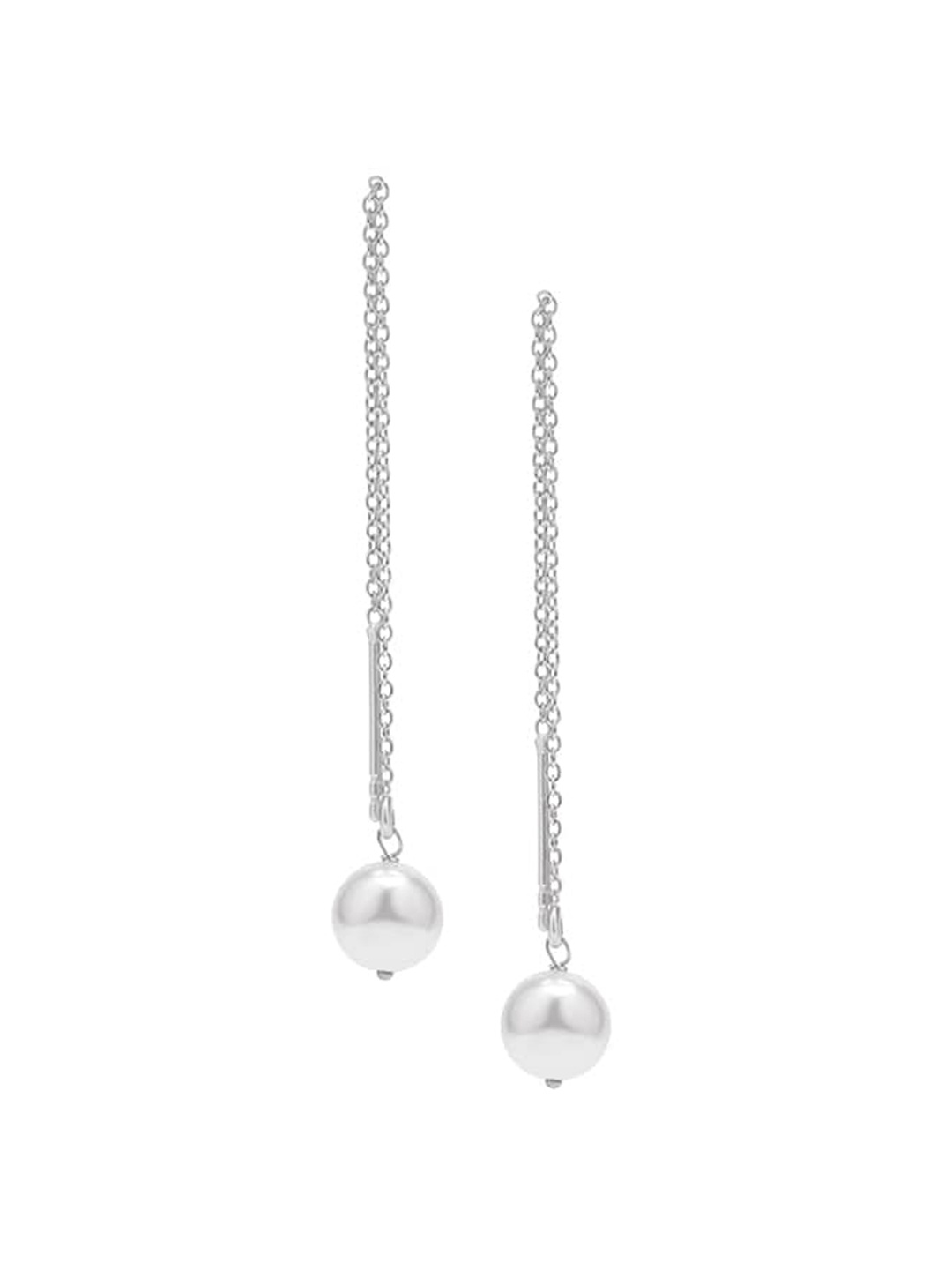 

March by FableStreet Rhodium-Plated Contemporary Drop Earrings, Silver