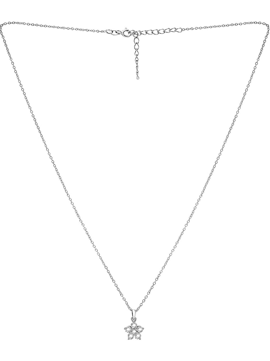

March by FableStreet Rhodium-Plated Classic Zircon Flower Cluster Jewellery Set, Silver