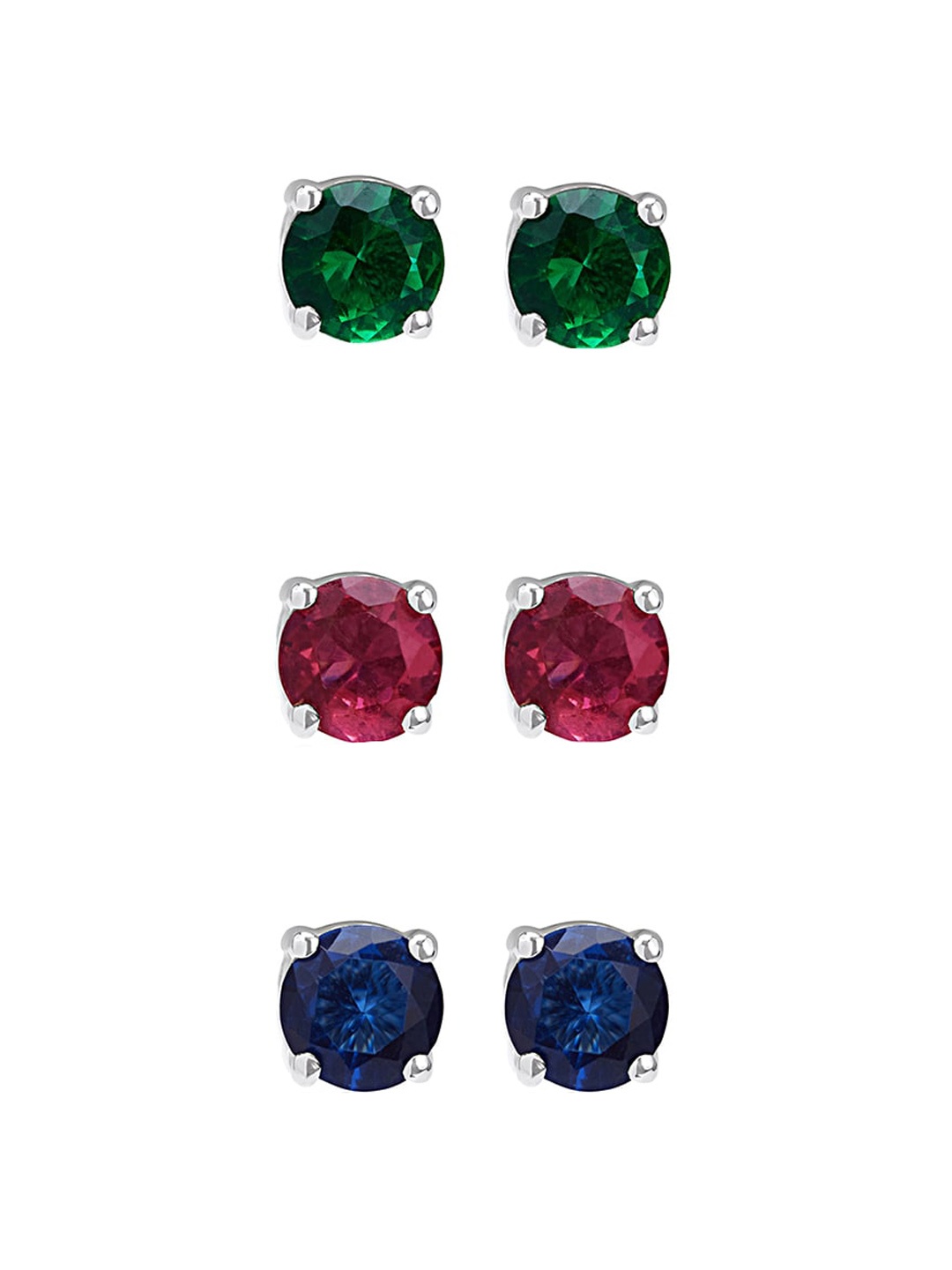 

March by FableStreet Set Of 3 Rhodium-Plated CZ Stone Studded Earrings, Silver