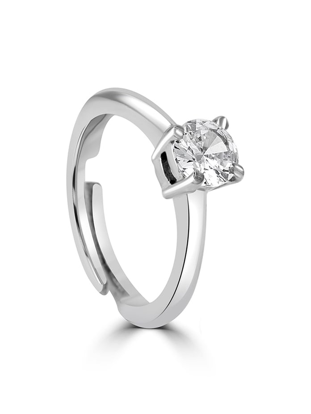 

March by FableStreet Rhodium-Plated & Solitaire Studded Adjustable Ring, Silver