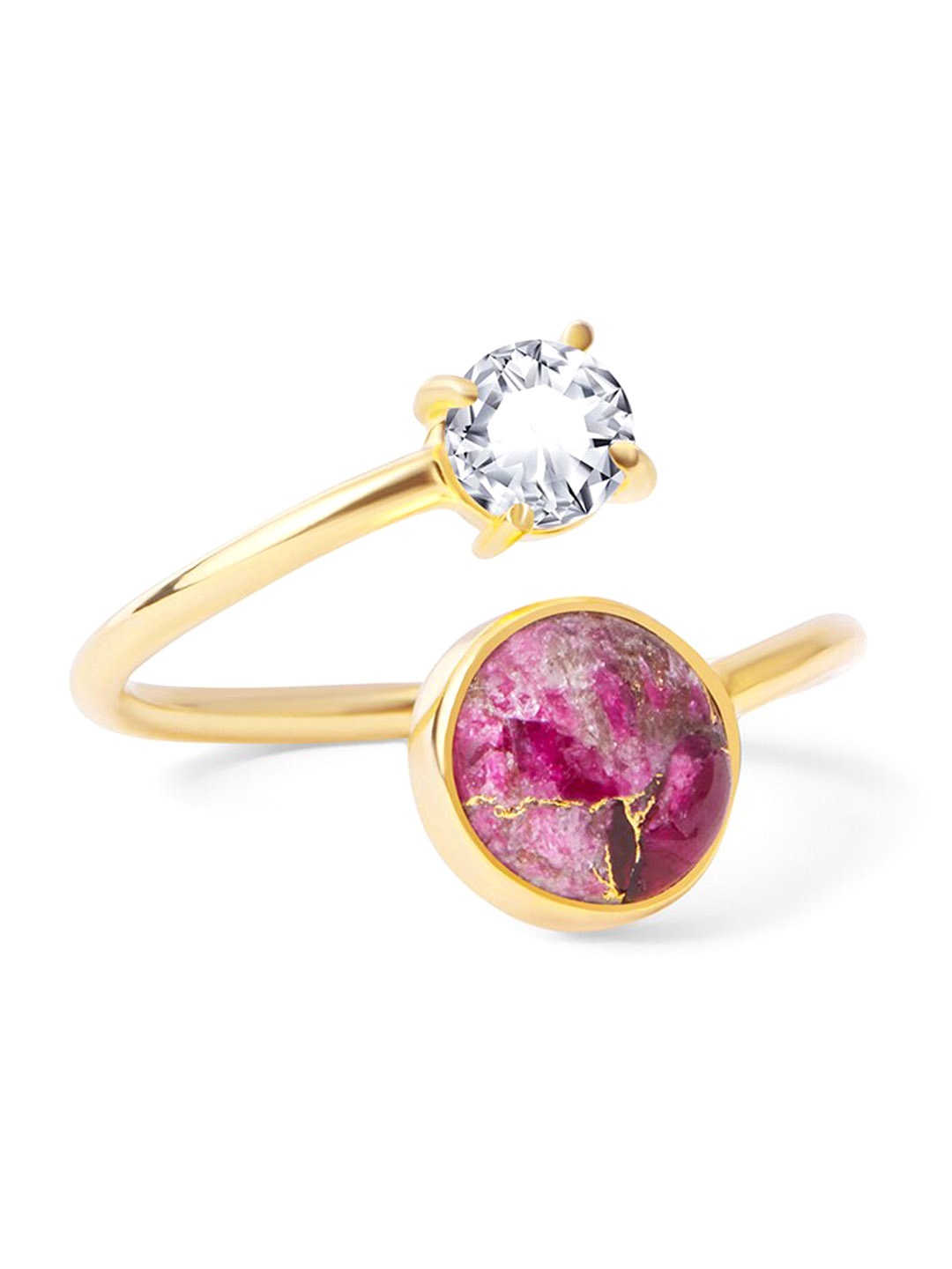 

March by FableStreet Gold-Plated Ruby Studded Adjustable Ring