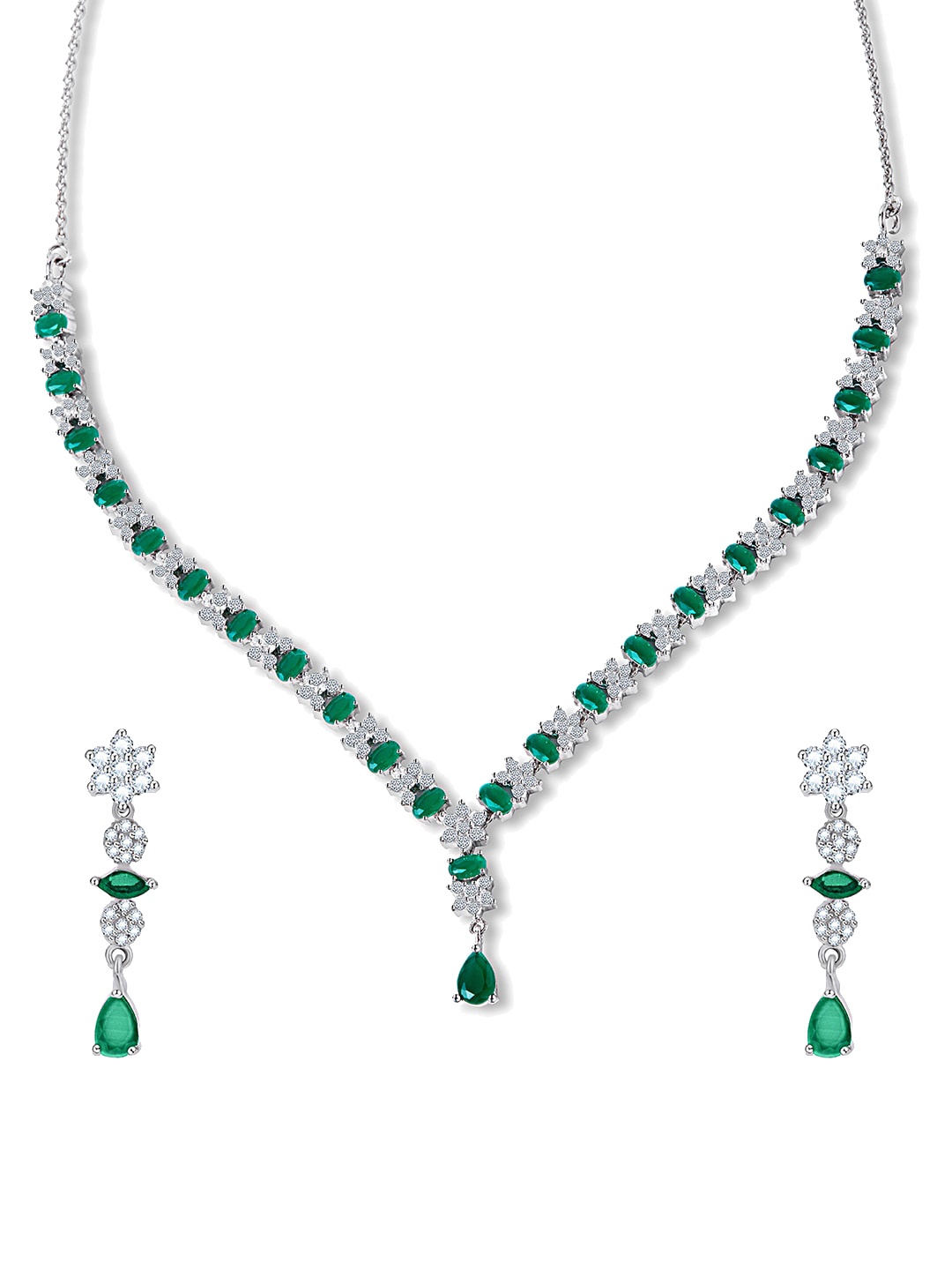 

March by FableStreet Sparkling Green & White Zircon Silver Set