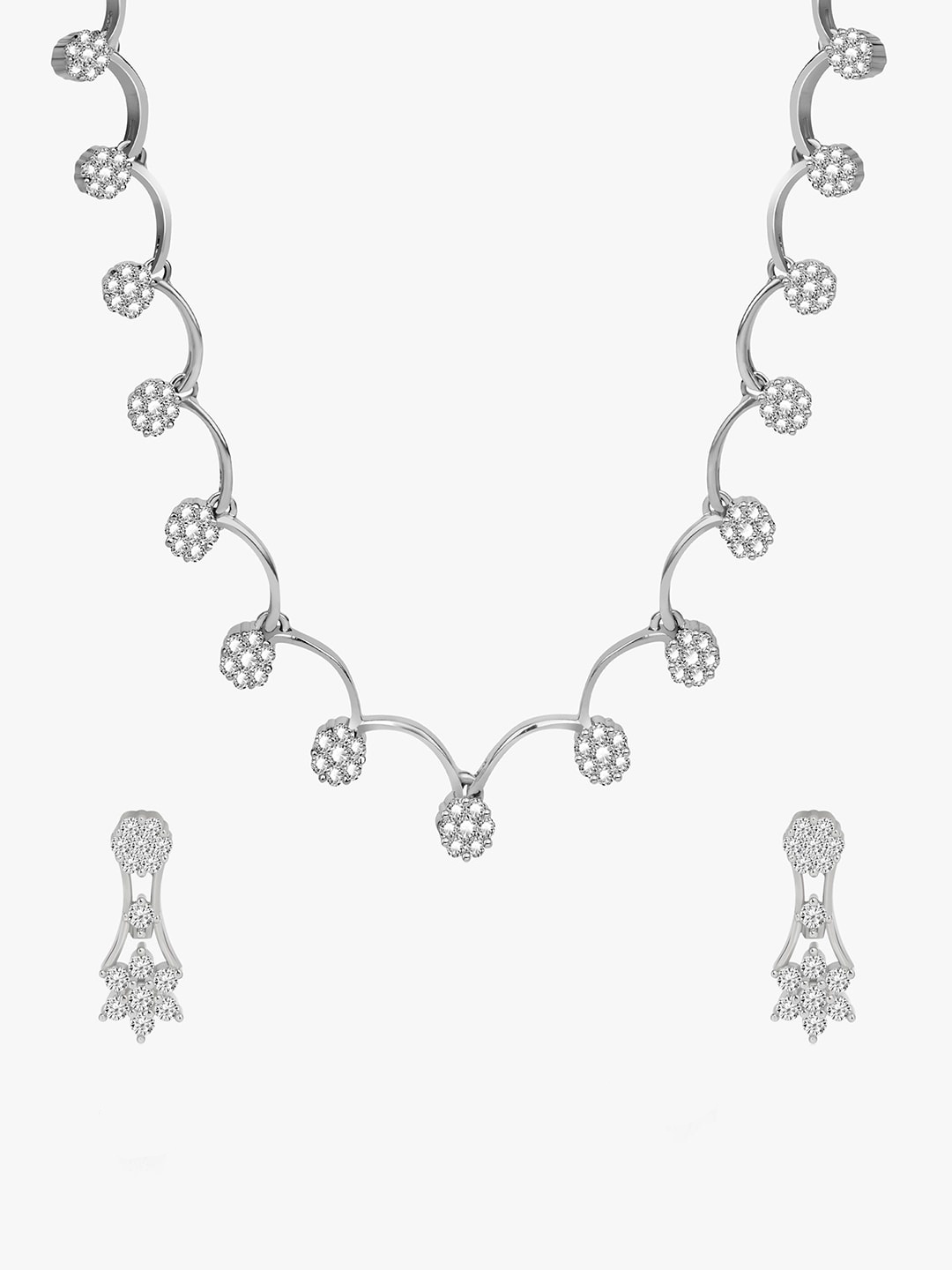 

March by FableStreet Silver Bloom Zircon Studded Jewellery Set