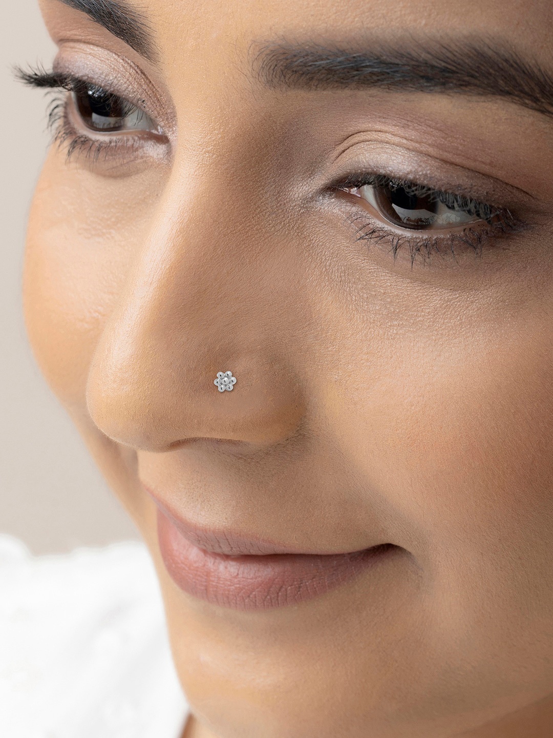 

March by FableStreet Rhodium-Plated Sterling Silver Flowerbud Stud Nosepin