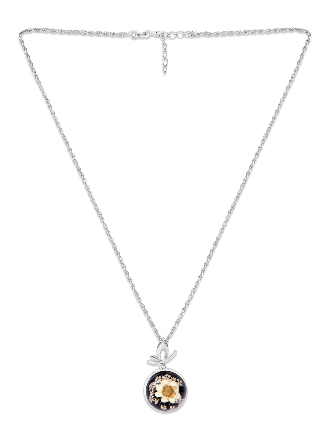 

March by FableStreet Silver Rhodium-Plated Dry Flower Pendant Chain