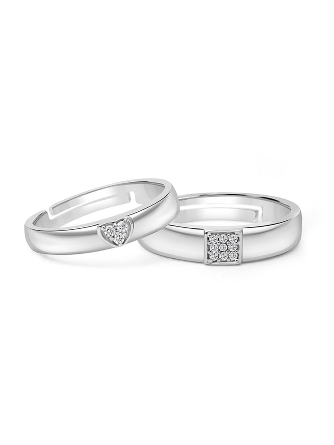 

March by FableStreet Set Of 2 Rhodium-Plated Adjustable Couple Rings, Silver