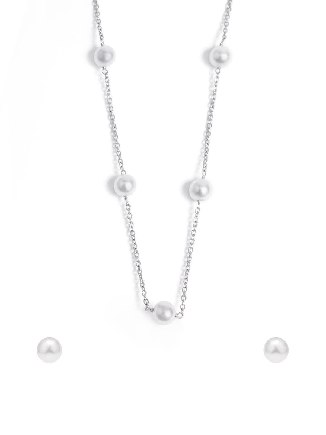 

March by FableStreet Delicate White Pearls Silver Set