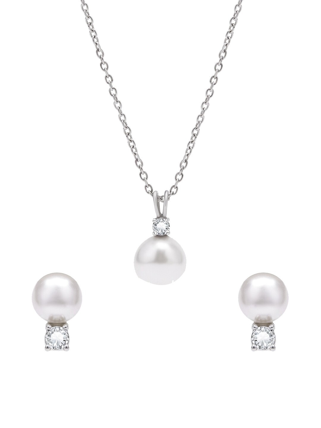 

March by FableStreet 925 Pure Silver CZ & Artificial -studded Jewellery Set