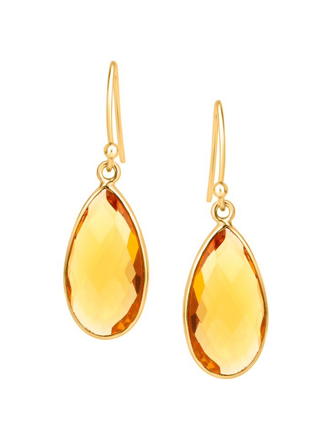 

March by FableStreet Gold Plated Silver Citrine Contemporary Drop Earrings, Yellow