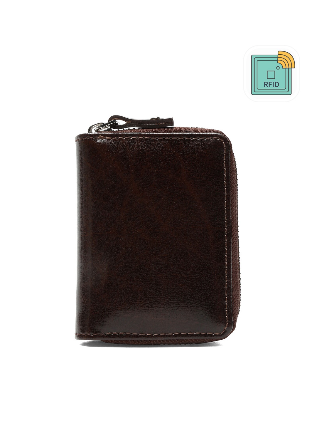 Teakwood Leathers Unisex Zip Detail Leather Card Holder, Brown