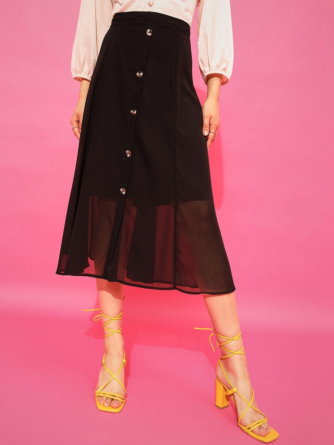 

Purple Women Feather Georgette A-Line Flared Skirt, Black