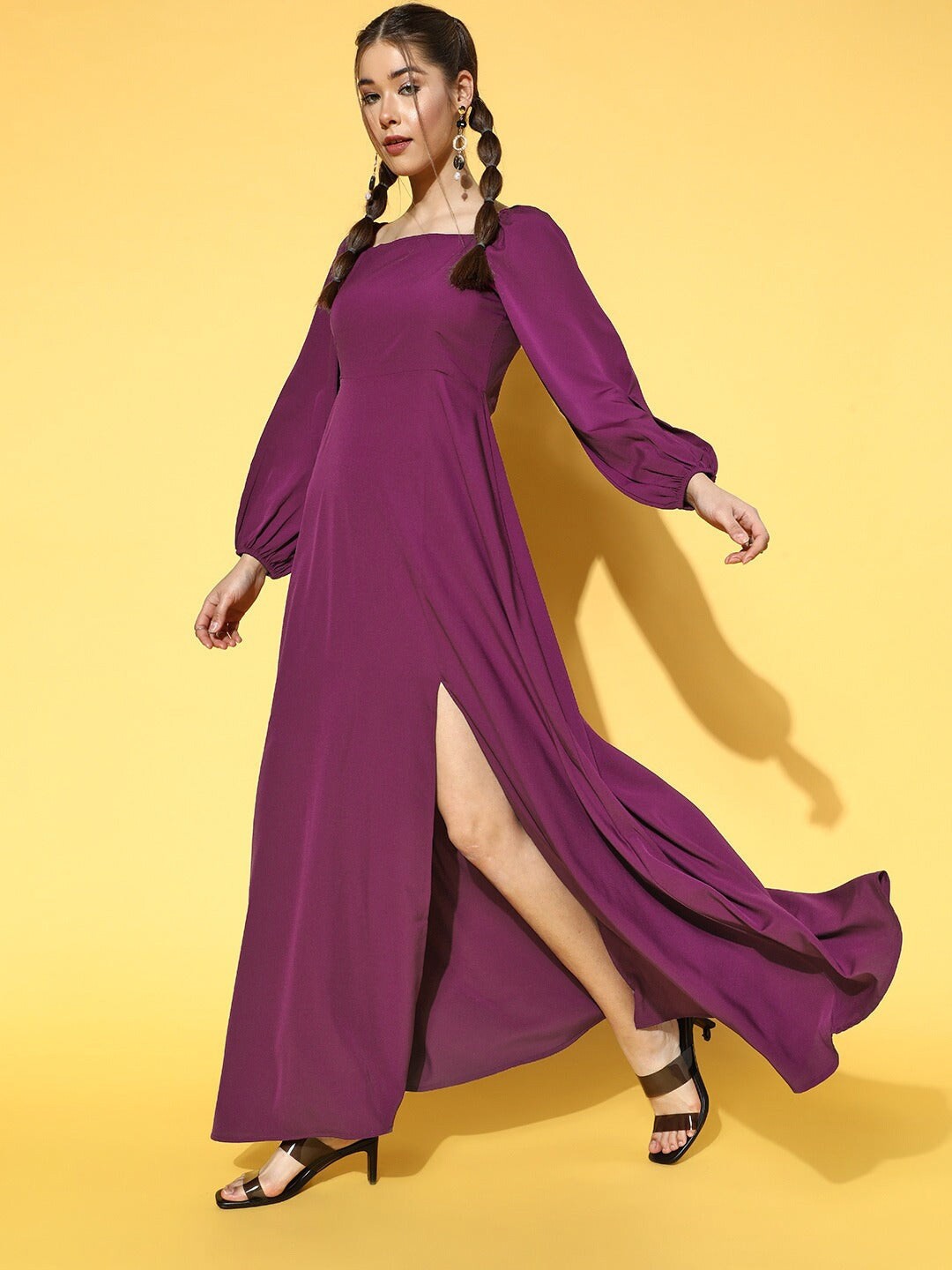 

Femvy Square Neck Puff Sleeves Cut-Outs Maxi Dress, Magenta