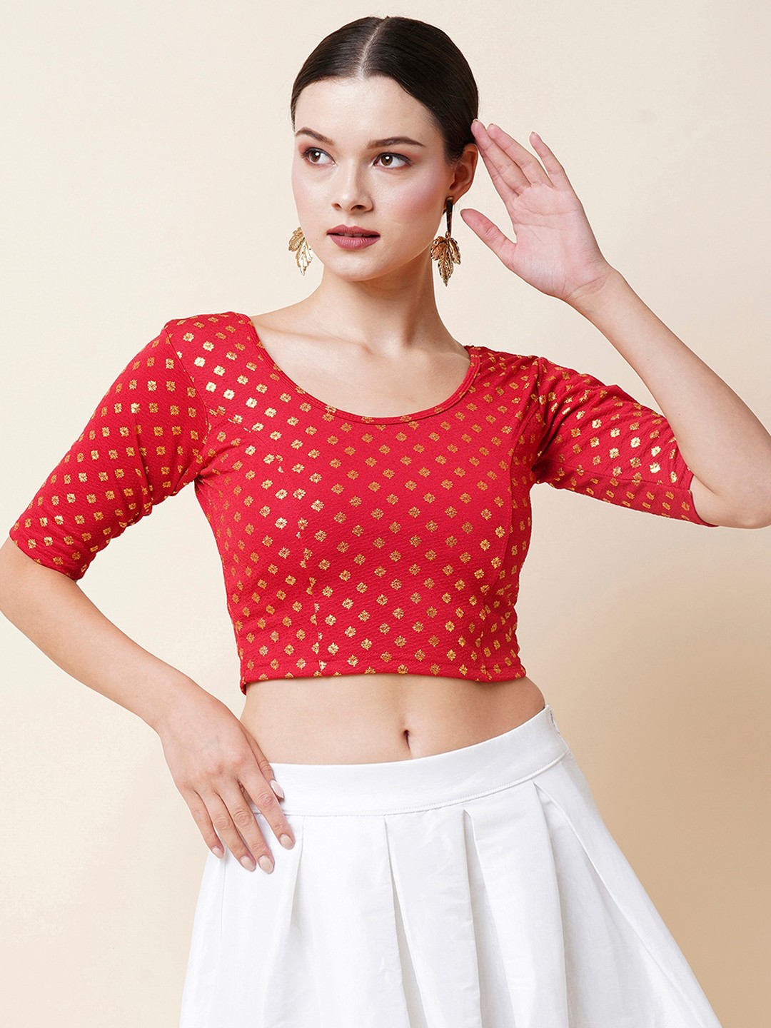 

Saree mall Printed U-Neckline Saree Blouse, Red