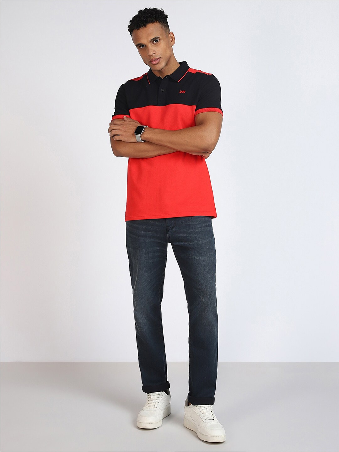 

Lee Colourblocked Slim Fit Cotton T-Shirt, Red