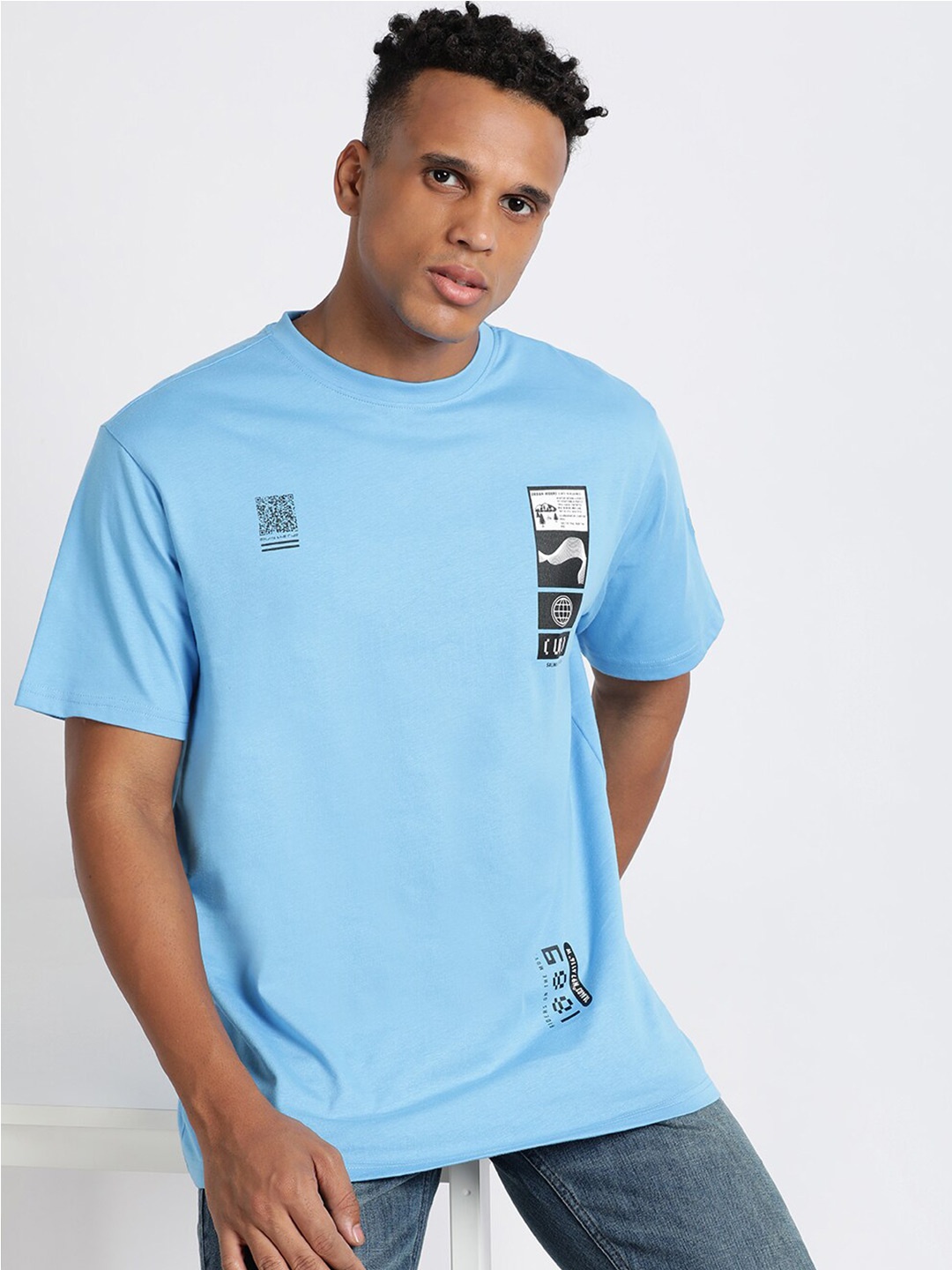 Lee Typography Printed Drop Shoulder Cotton T-Shirt, Blue