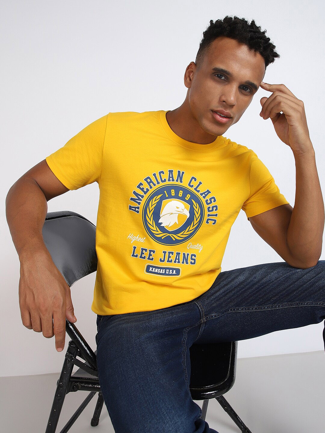 

Lee Typography Printed Slim Fit Cotton T-Shirt, Yellow