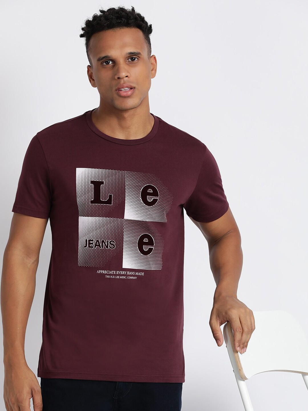 

Lee Typography Printed Slim Fit Cotton T-Shirt, Maroon
