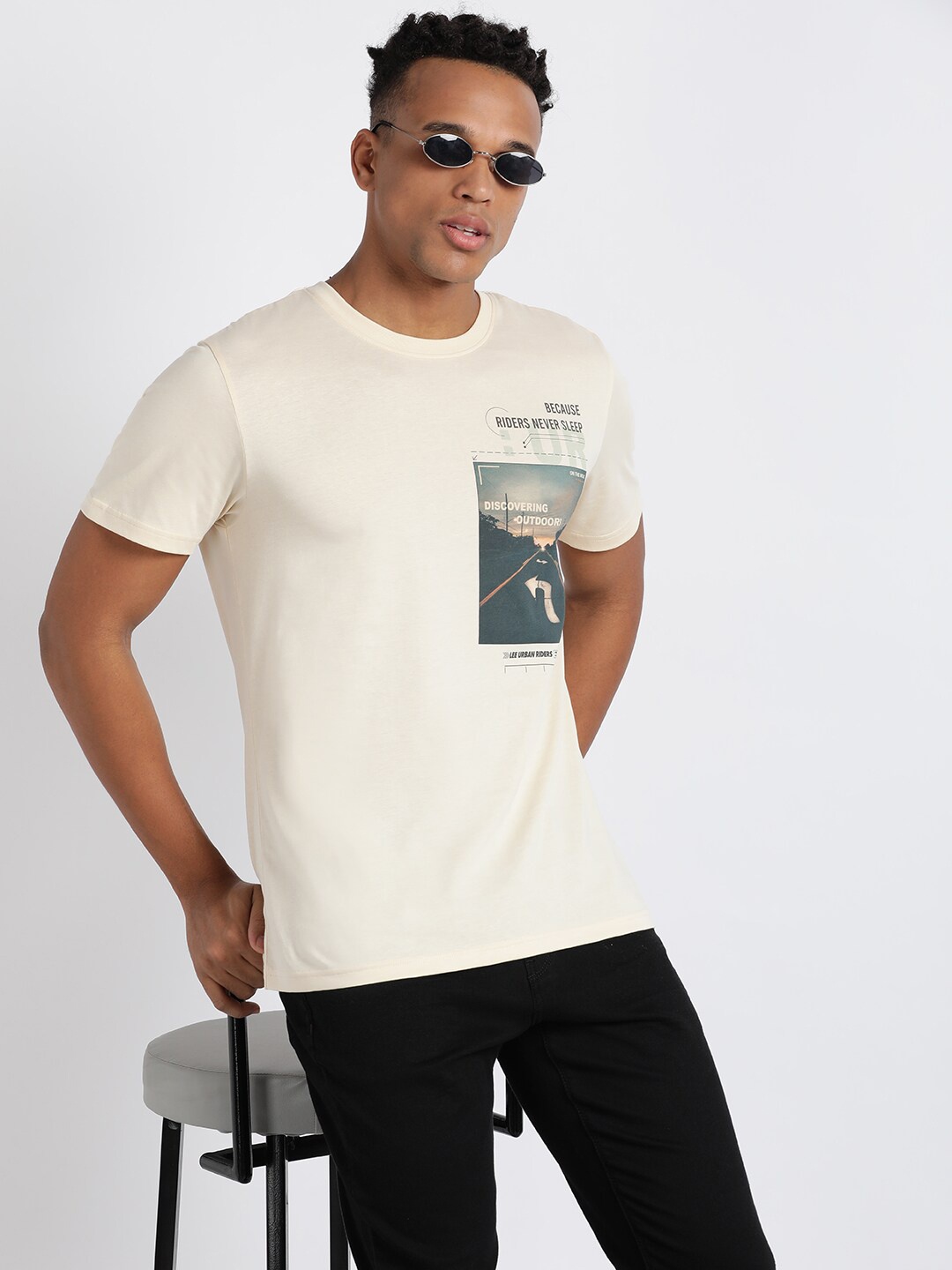 

Lee Graphic Printed Cotton T-Shirt, Beige