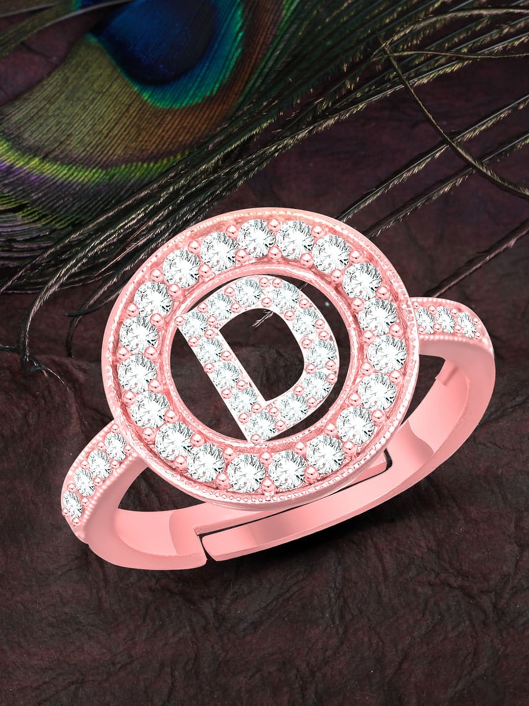 

MEENAZ Rose Gold-Plated AD Studded Adjustable Finger Ring