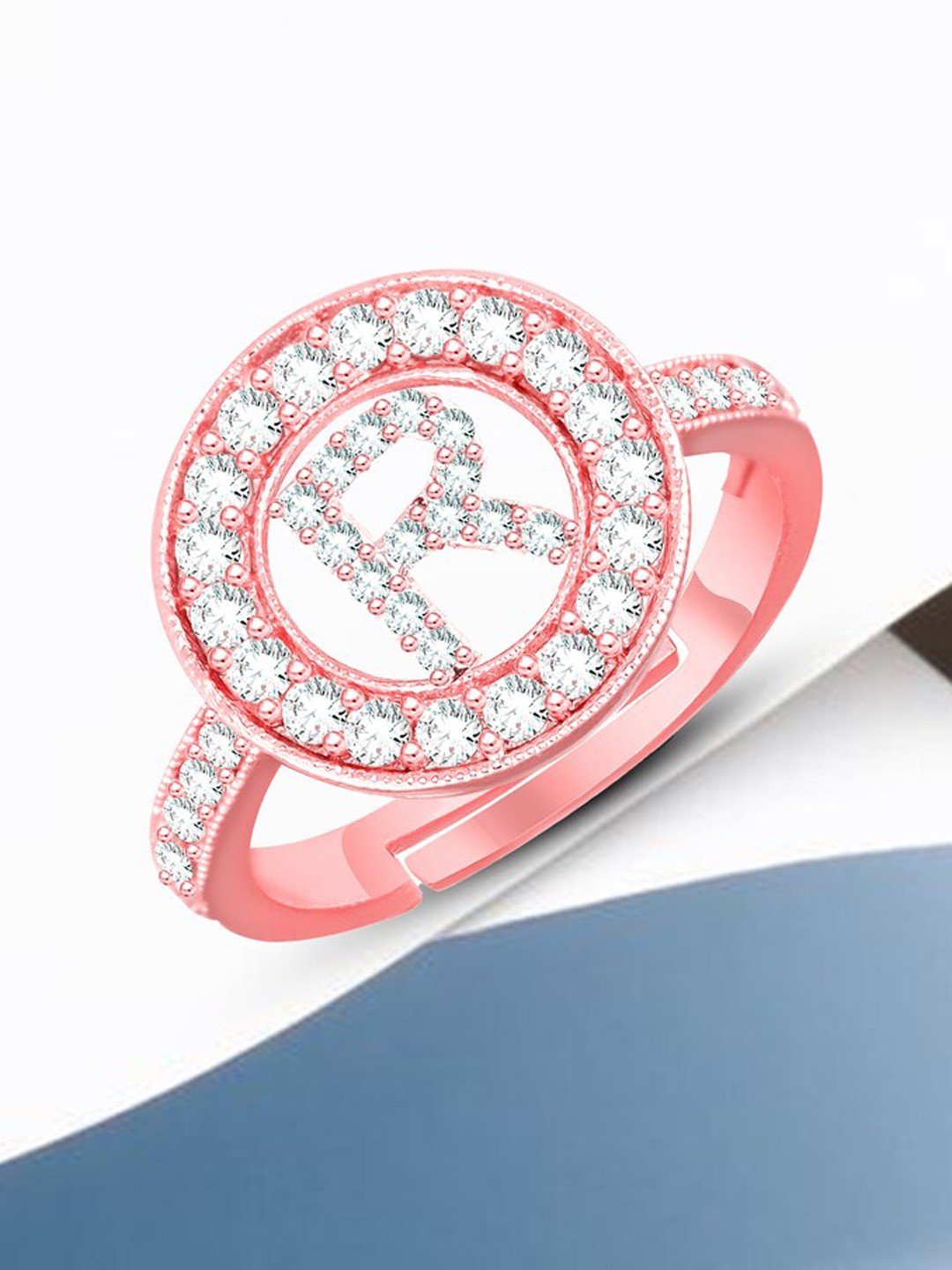 

MEENAZ Rose Gold Plated American Diamond Studded Finger Ring
