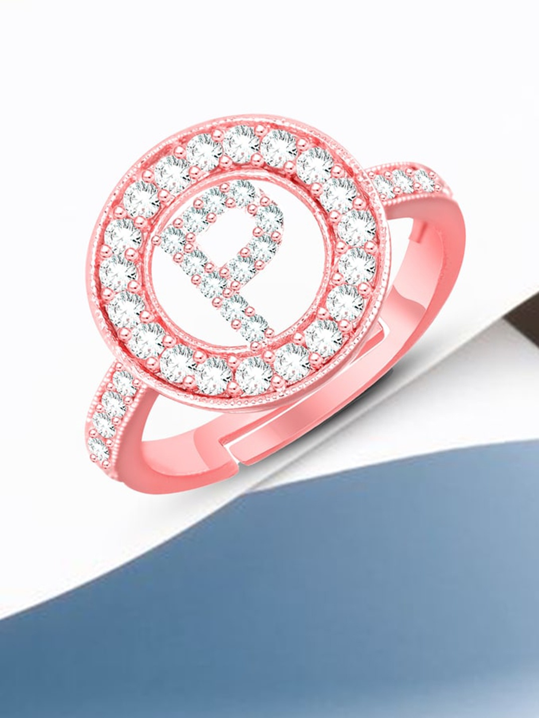 

MEENAZ Rose Gold Plated AD Studded Adjustable Ring