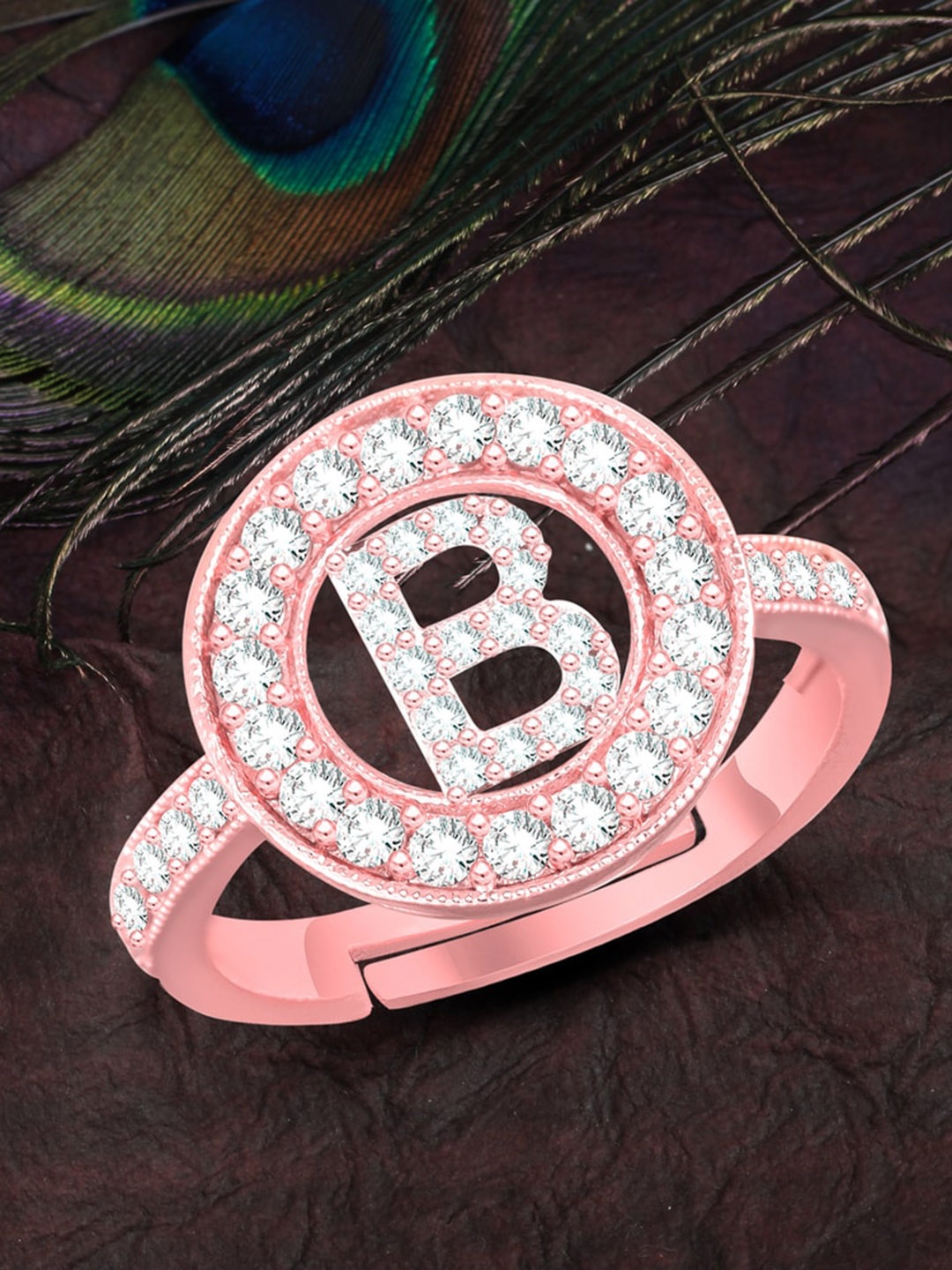 

MEENAZ Rose Gold Plated AD Studded Adjustable Ring