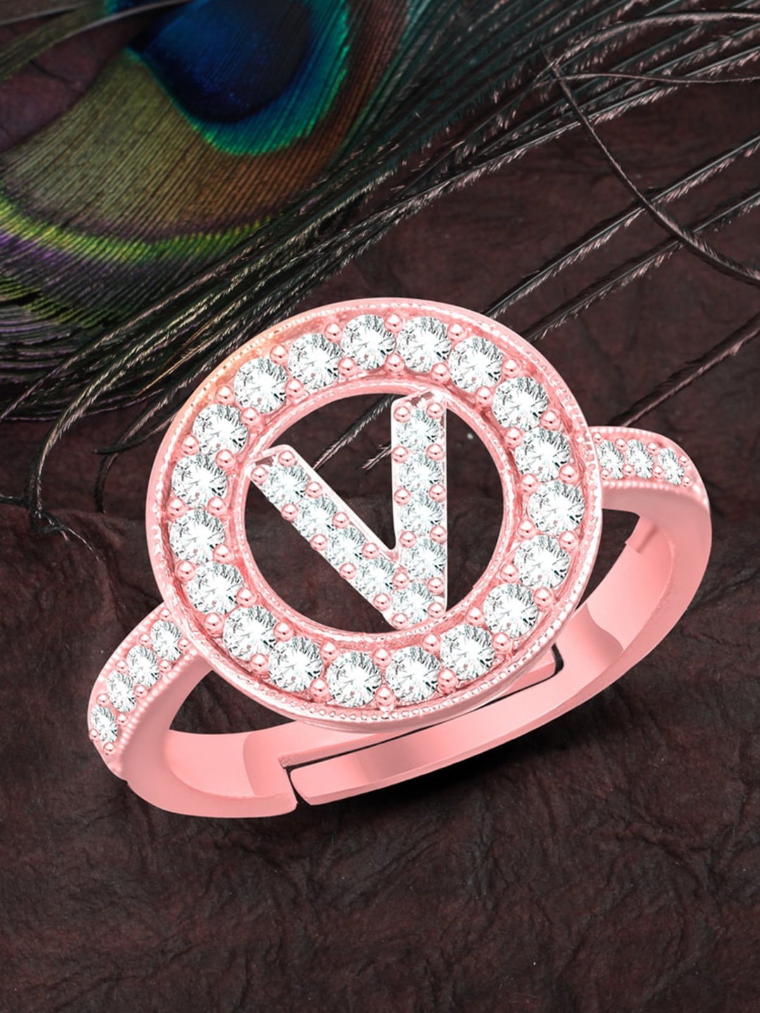 

MEENAZ Rose Gold-Plated AD Studded Adjustable Finger Ring