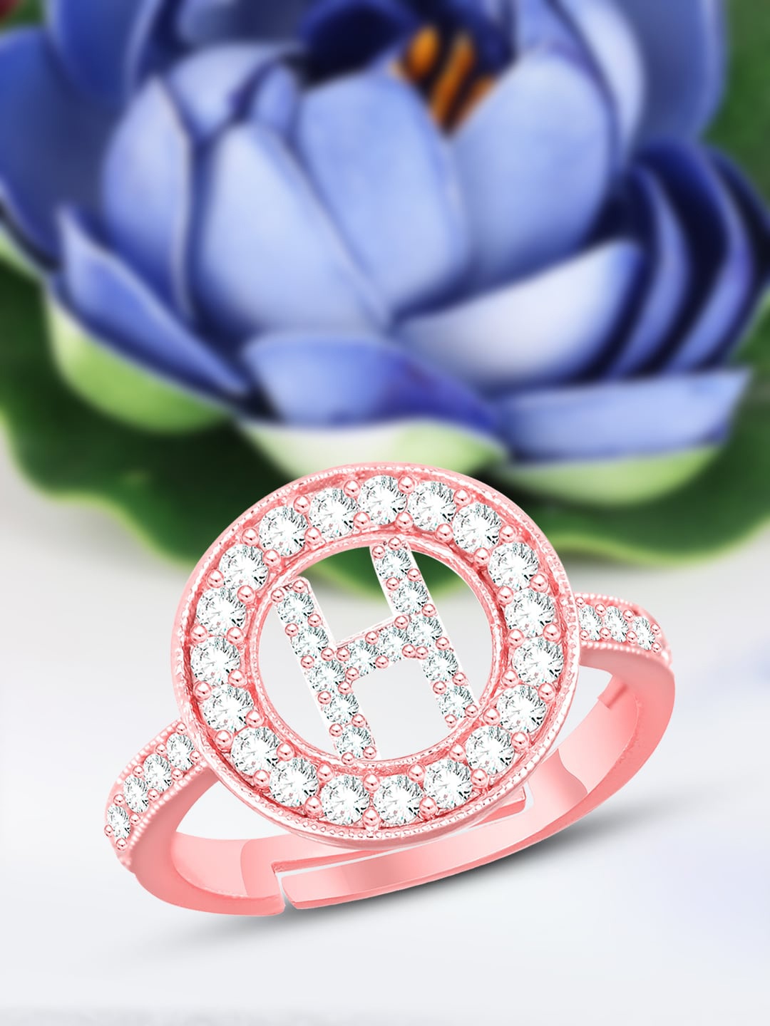 

MEENAZ Rose Gold Plated AD Studded Adjustable Ring