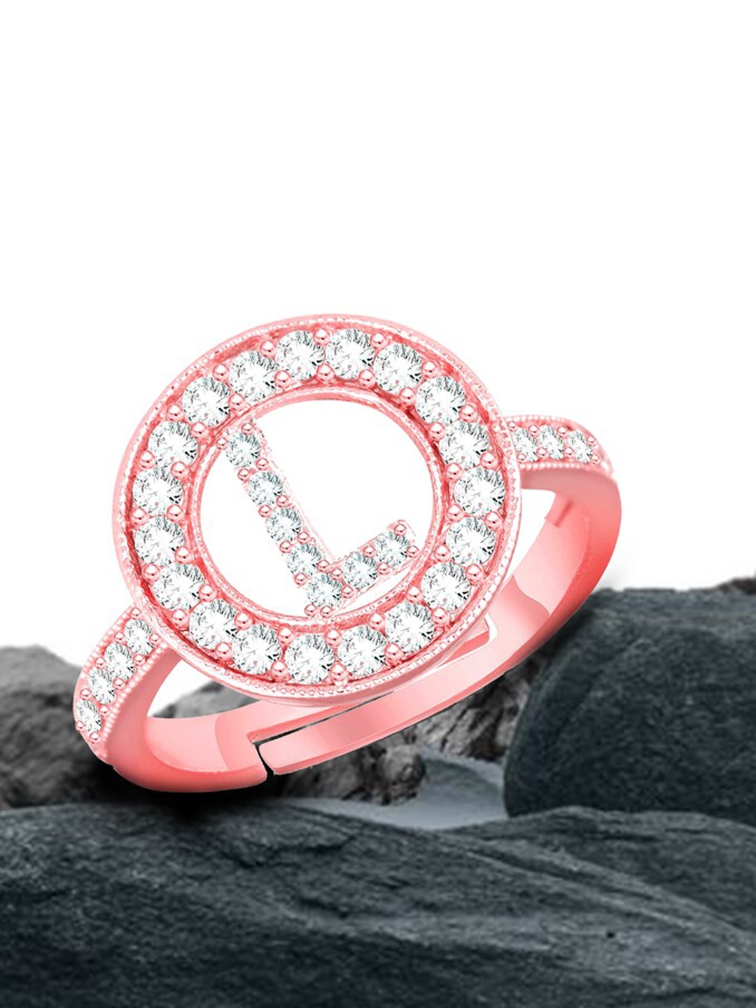 

MEENAZ Rose Gold Plated AD Studded Adjustable Ring