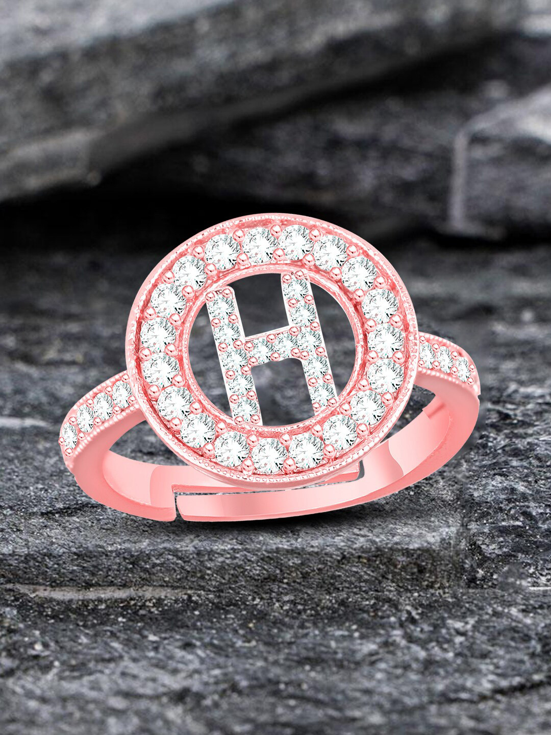 

MEENAZ Rose Gold-Plated AD Studded Adjustable Finger Ring