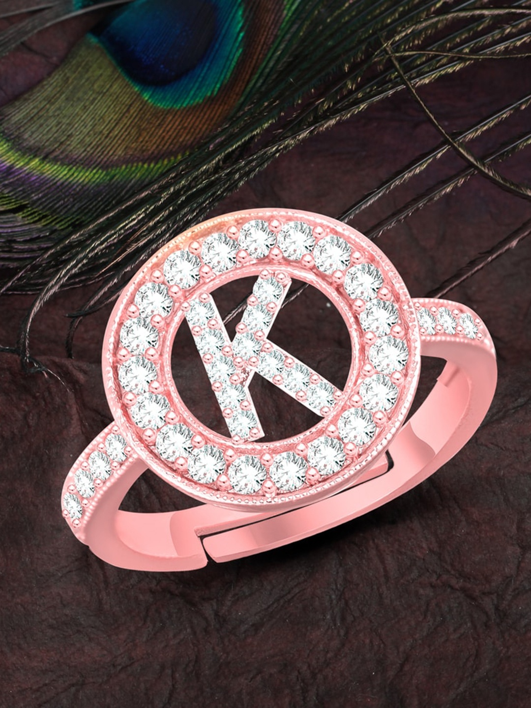 

MEENAZ Rose Gold-Plated AD Studded Adjustable Finger Ring