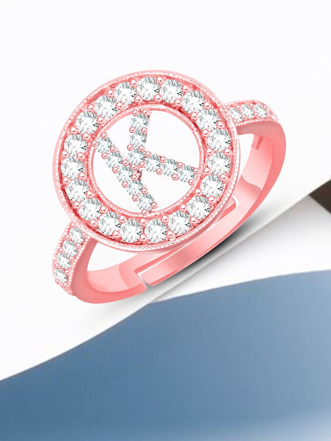 

MEENAZ Rose Gold-Plated AD Studded Adjustable Finger Ring