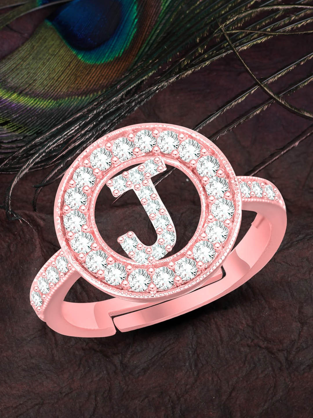 

MEENAZ Rose Gold-Plated AD Studded Adjustable Finger Ring