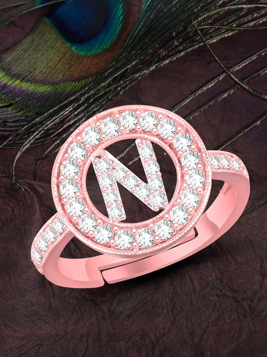 

MEENAZ Rose Gold-Plated AD Studded Adjustable Finger Ring