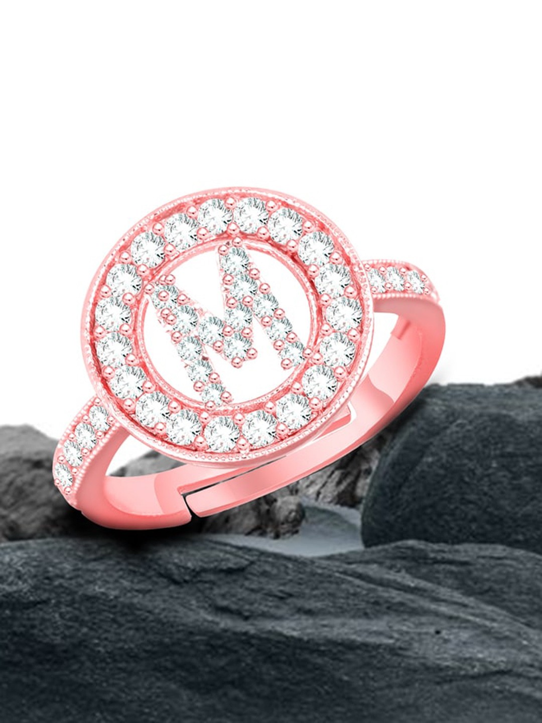 

MEENAZ Rose Gold-Plated AD Studded Adjustable Finger Ring