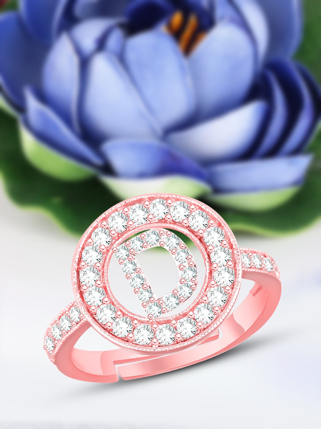 

MEENAZ Rose Gold-Plated AD Studded Adjustable Finger Ring