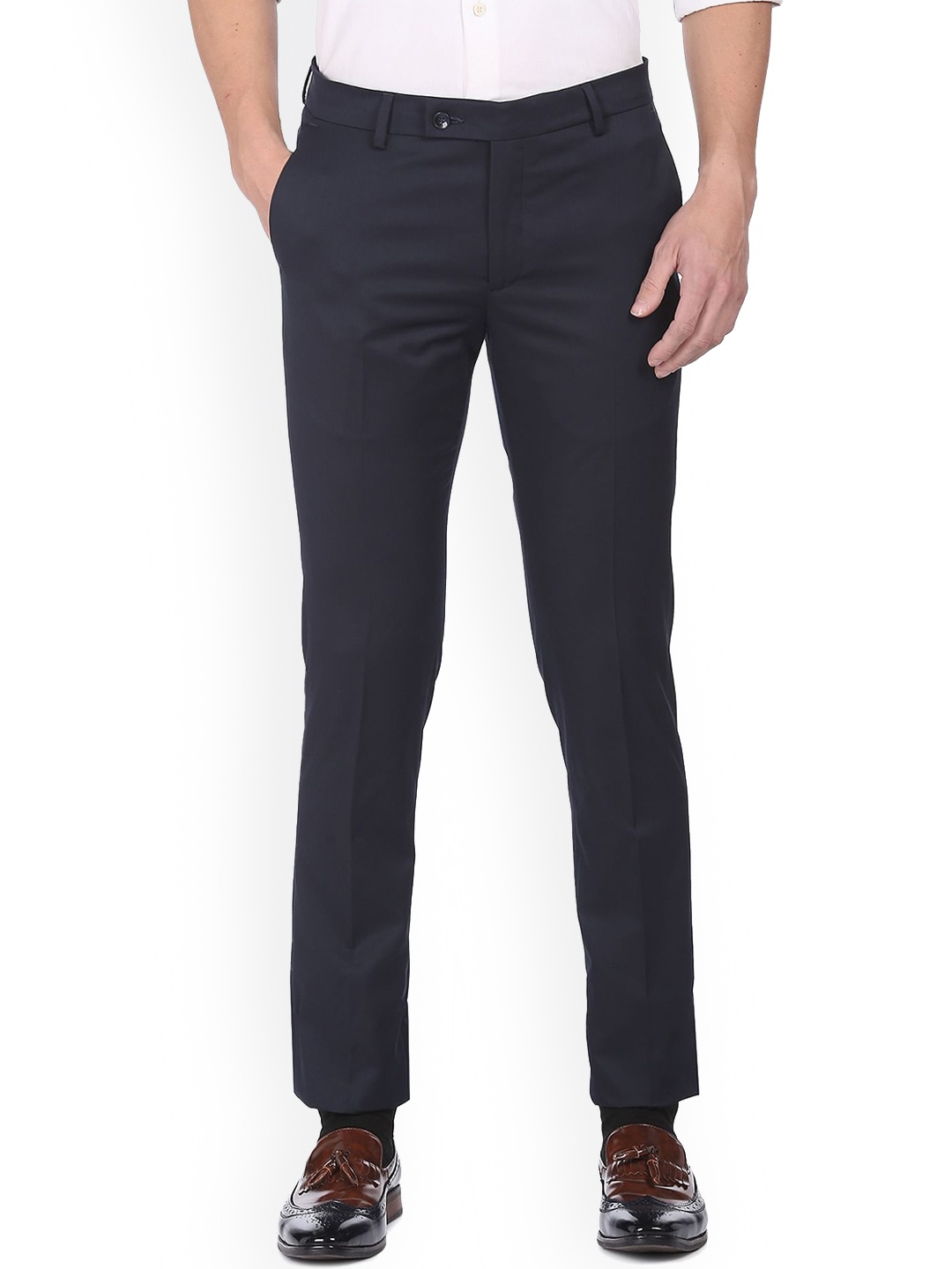 

Arrow Men Mid Rise Formal Trousers, Navy blue